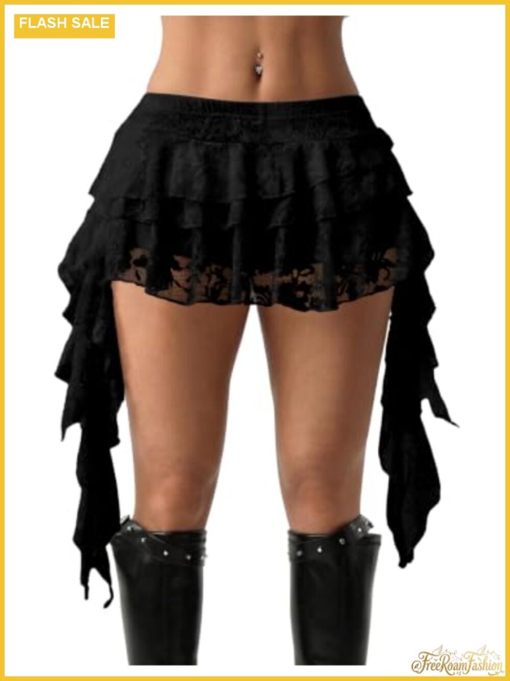 Y2K Ruffle Lace Mesh Mini Skort Asymmetrical Flowy A-Line Party